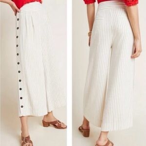 Anthropologie Wide-Leg Pants Pleated Striped Side Button Women’s Size 2